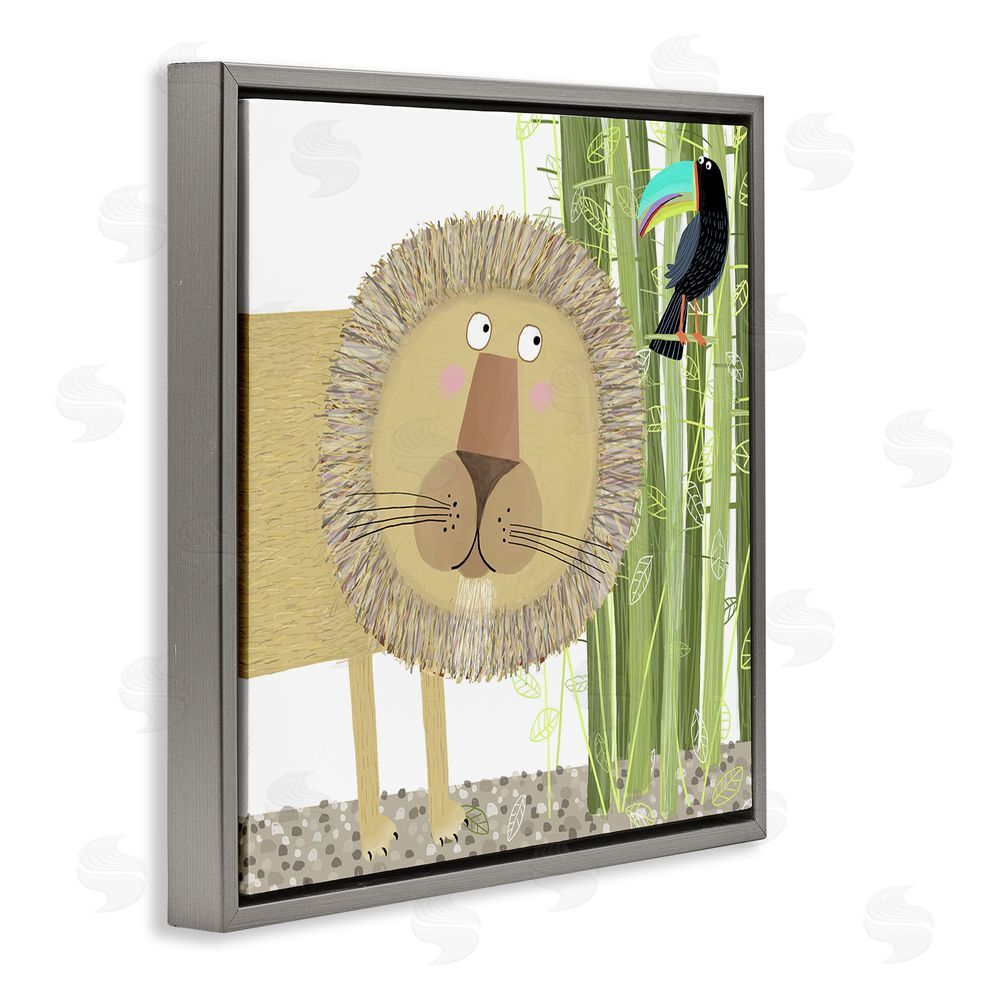 Carla Daly Lion with Bamboo Trees & Toucan Gray Floating Frame Canvas Wall Art Print