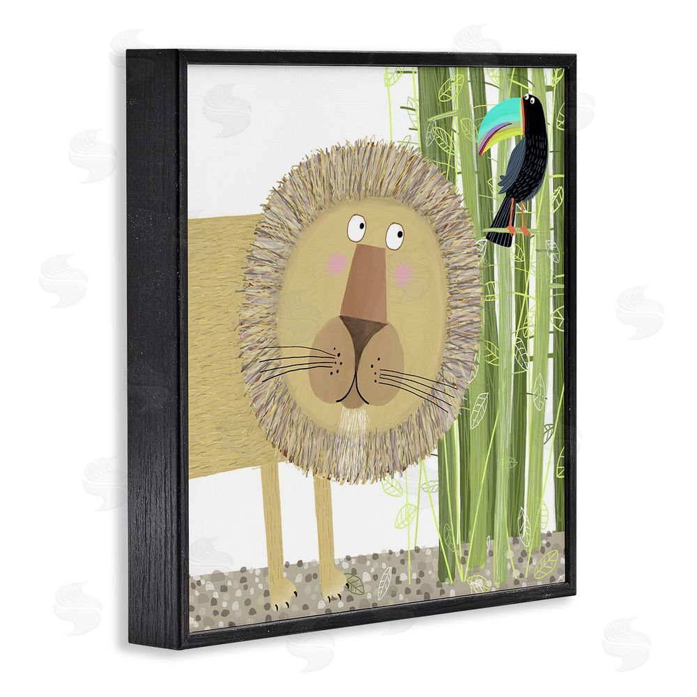 Carla Daly Lion with Bamboo Trees & Toucan Black Framed Giclee Wall Art Print