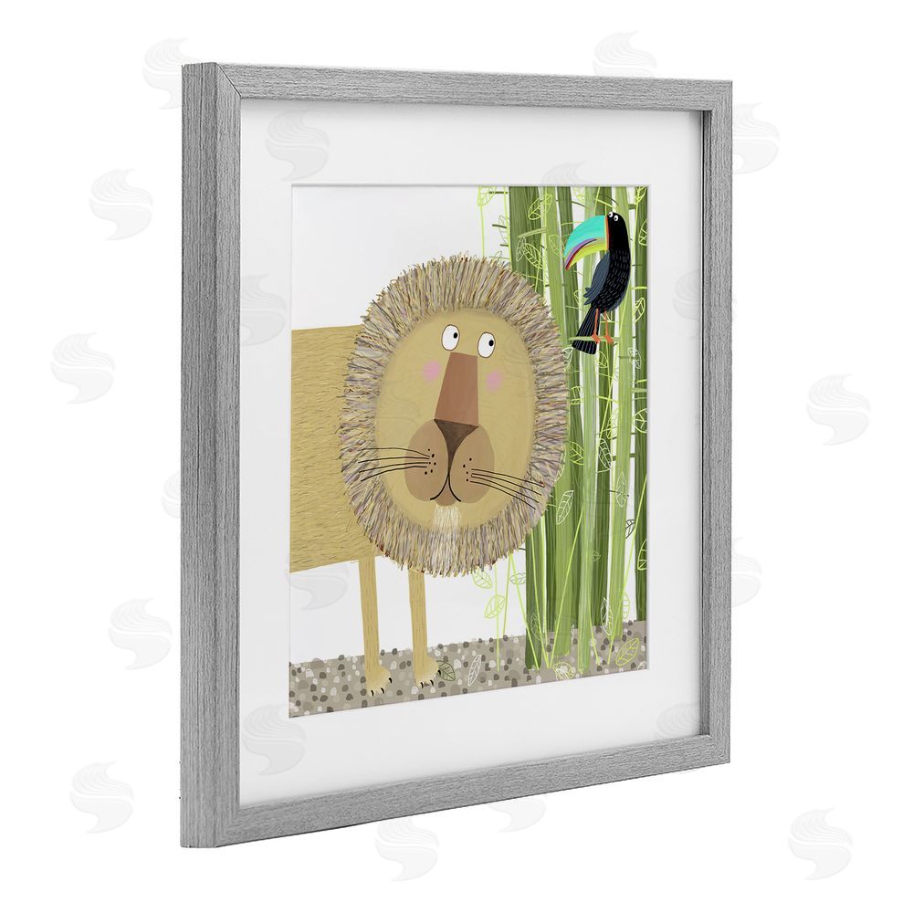 Carla Daly Lion with Bamboo Trees & Toucan Gray Framed Print Under Glass Wall Art