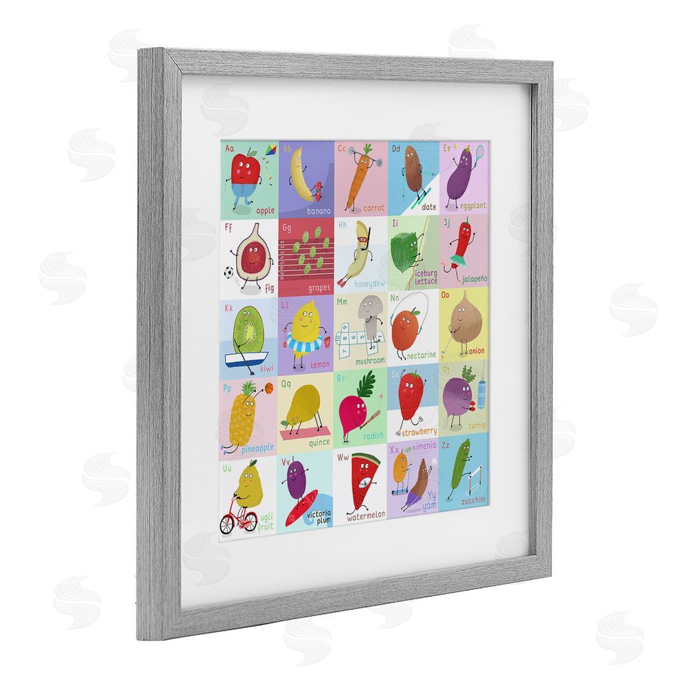 Carla Daly Sporty Fruit Educational Gray Framed Print Under Glass Wall Art