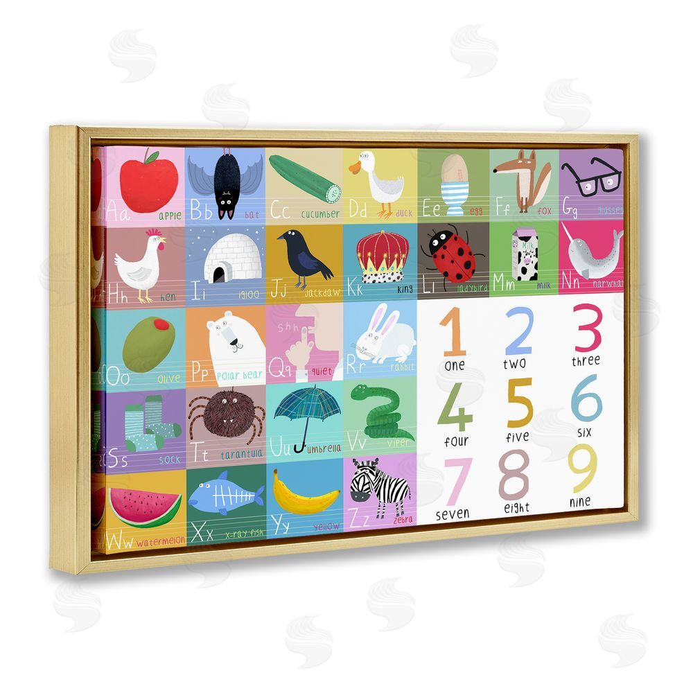 Carla Daly Alphabet & Numbers First Words Gold Floating Frame Canvas Wall Art Print