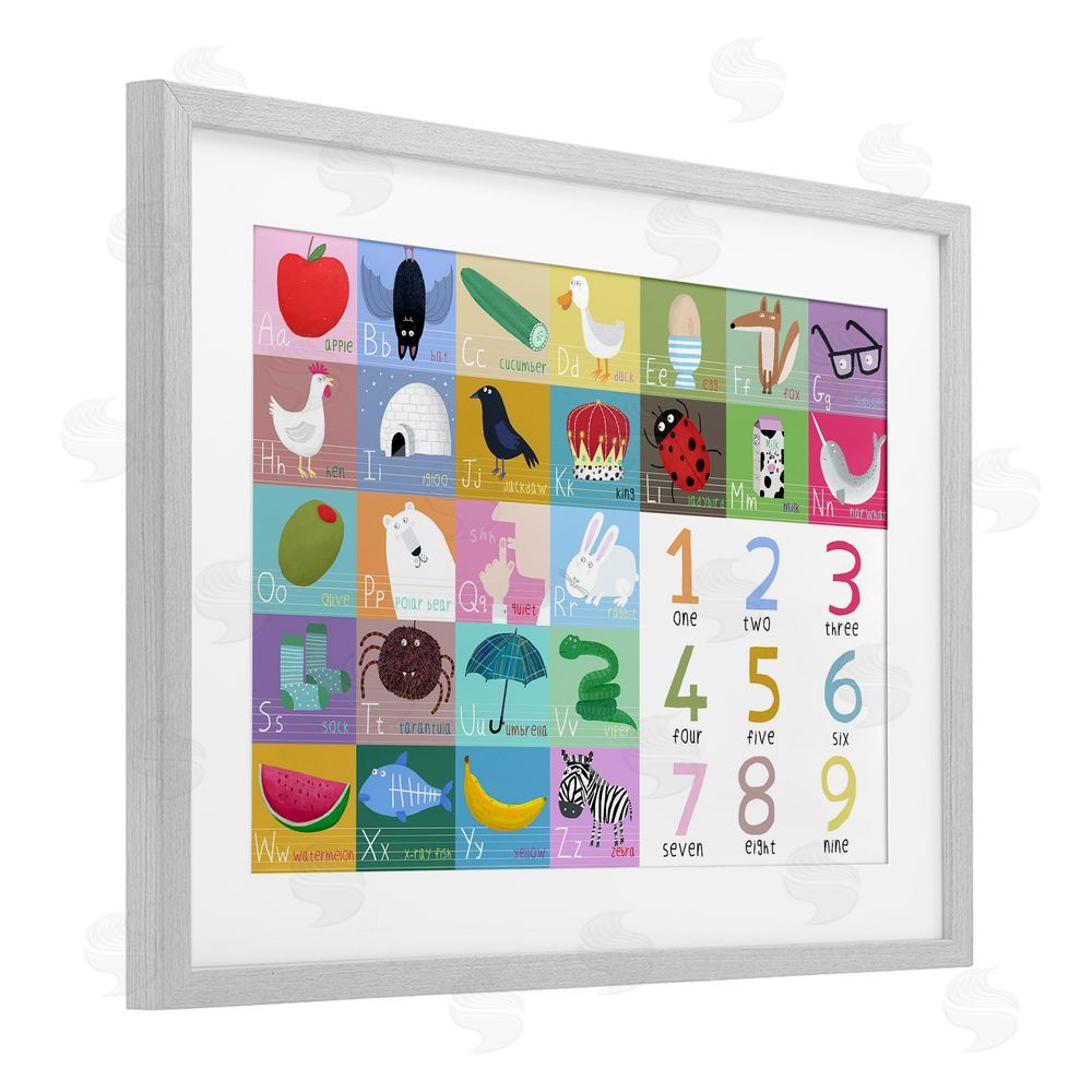 Carla Daly Alphabet & Numbers First Words Gray Framed Print Under Glass Wall Art