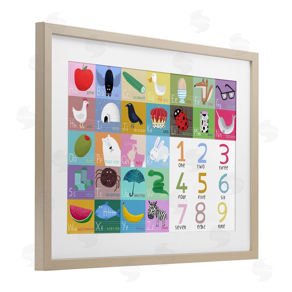 Carla Daly Alphabet & Numbers First Words Brown Framed Print Under Glass Wall Art