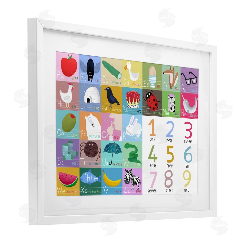 Carla Daly Alphabet & Numbers First Words White Framed Print Under Glass Wall Art