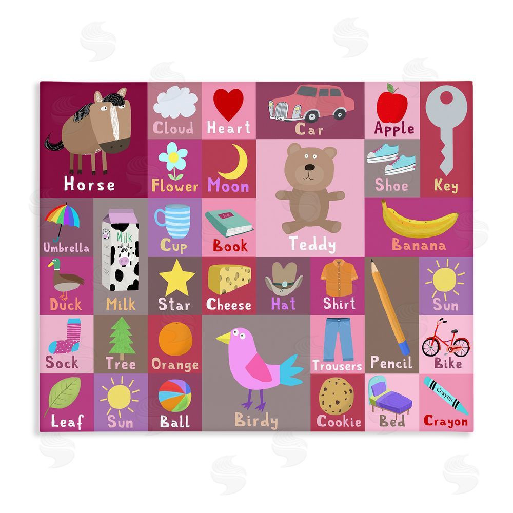 Carla Daly Pink First Words Stretched Canvas Wall Art Print