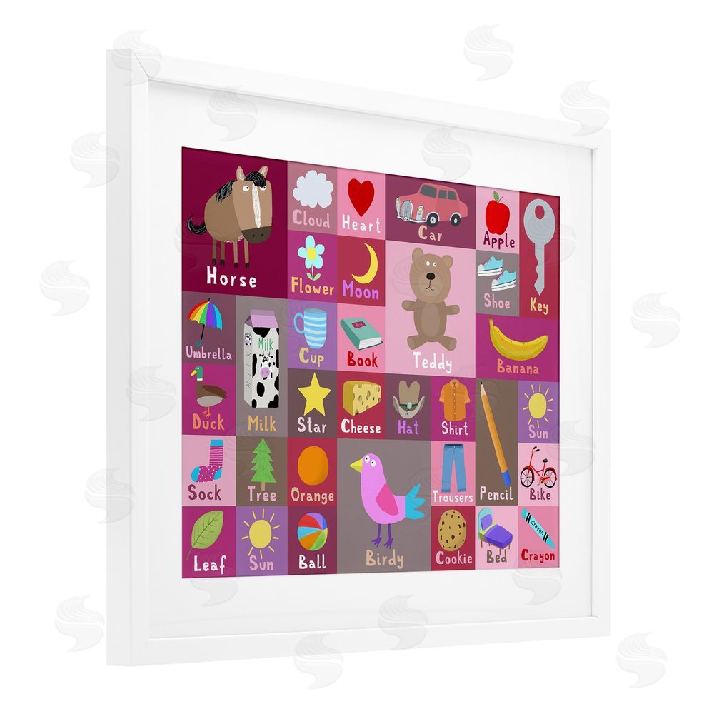 Carla Daly Pink First Words White Framed Print Under Glass Wall Art