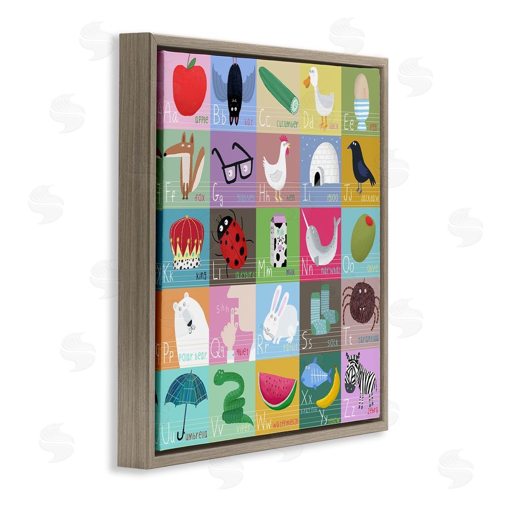 Carla Daly Alphabet Learning First Words Brown Floating Frame Canvas Wall Art Print