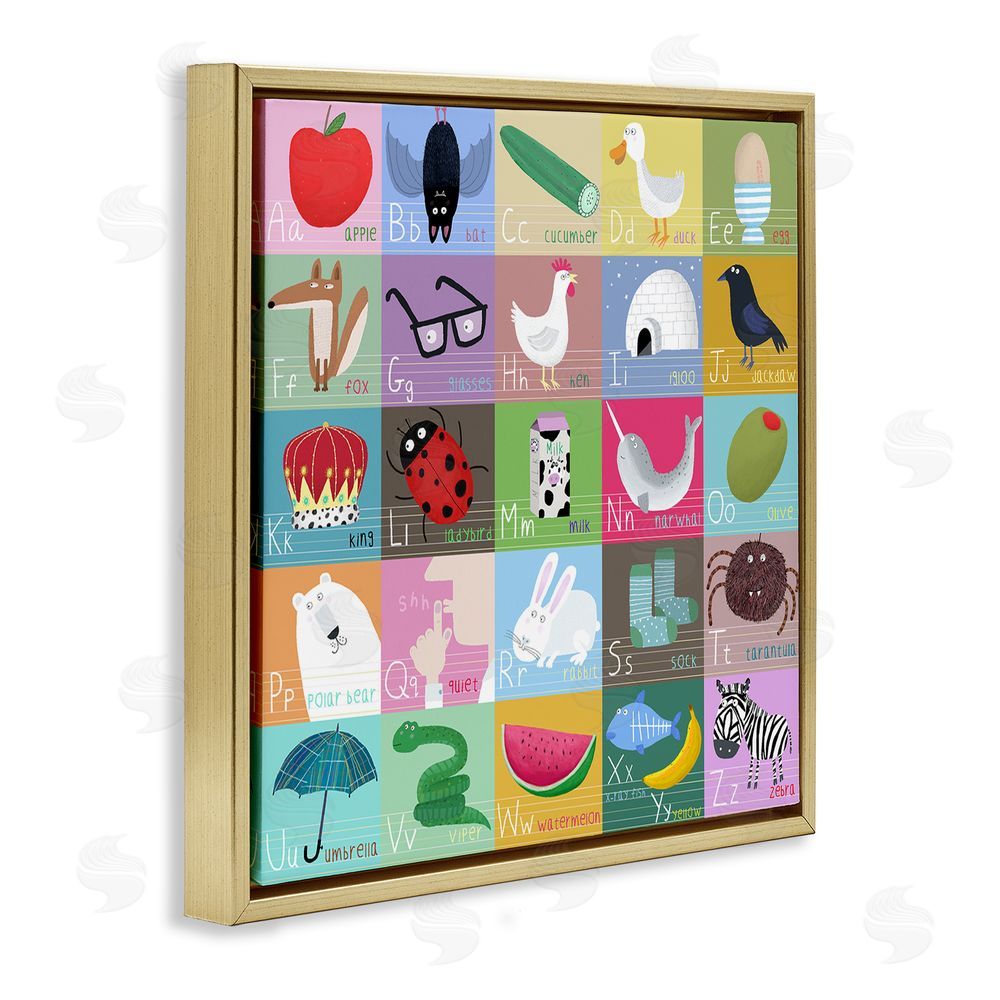 Carla Daly Alphabet Learning First Words Gold Floating Frame Canvas Wall Art Print