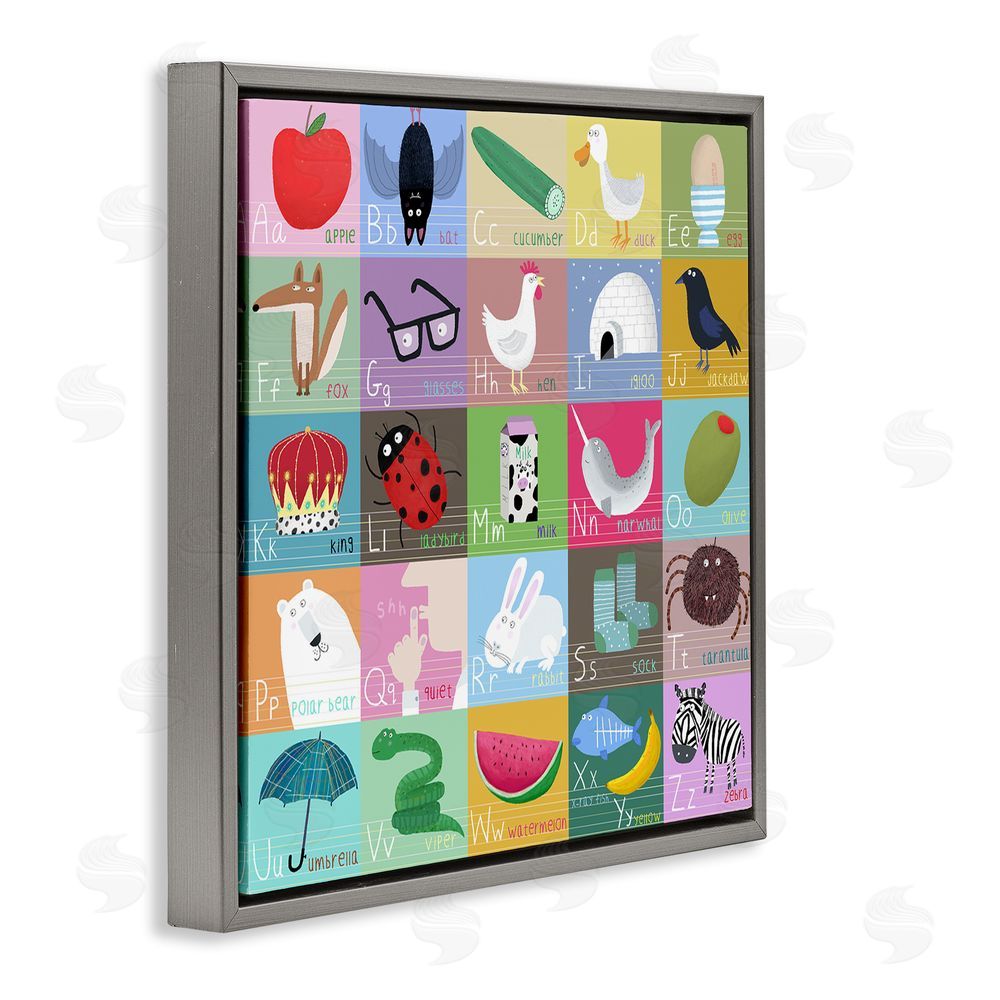 Carla Daly Alphabet Learning First Words Gray Floating Frame Canvas Wall Art Print