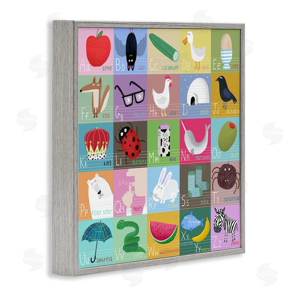 Carla Daly Alphabet Learning First Words Gray Framed Giclee Wall Art Print