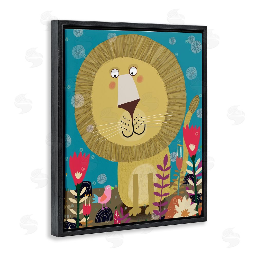 Carla Daly Boho Lion & Flowers Black Floating Frame Canvas Wall Art Print