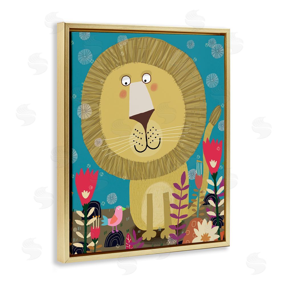 Carla Daly Boho Lion & Flowers Gold Floating Frame Canvas Wall Art Print