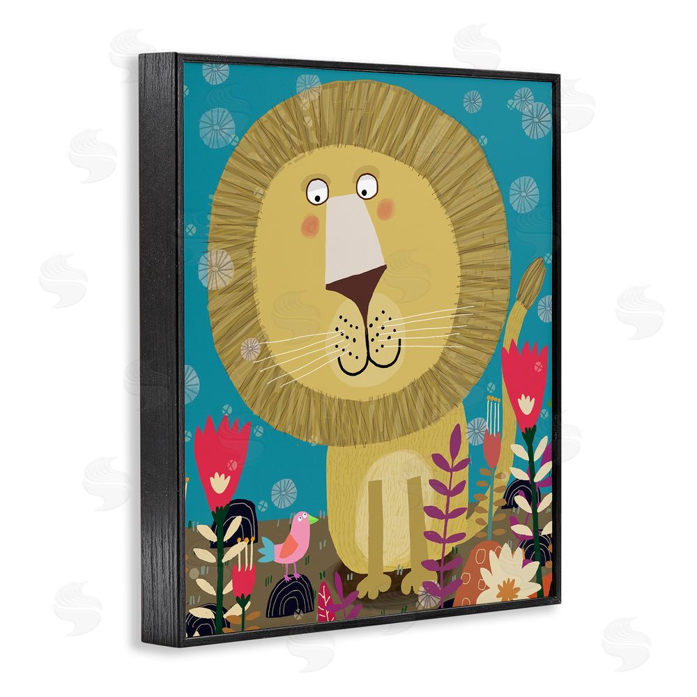 Carla Daly Boho Lion & Flowers Black Framed Giclee Wall Art Print