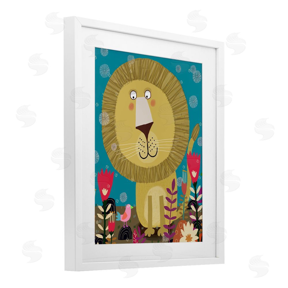 Carla Daly Boho Lion & Flowers White Framed Print Under Glass Wall Art