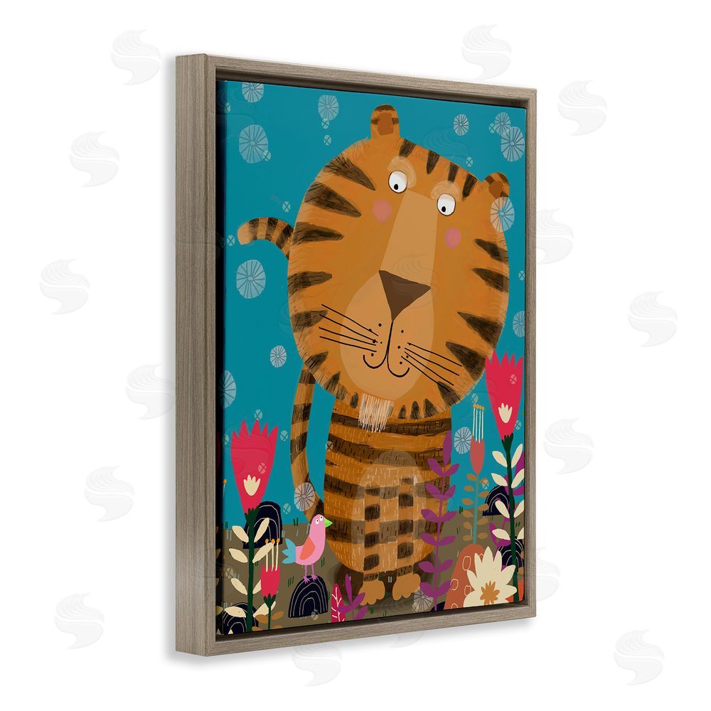Carla Daly Boho Tiger & Flowers Brown Floating Frame Canvas Wall Art Print