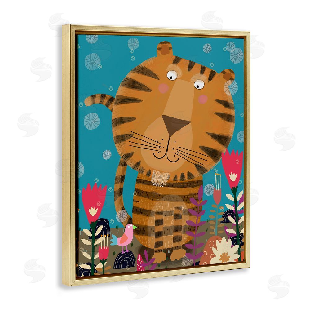 Carla Daly Boho Tiger & Flowers Gold Floating Frame Canvas Wall Art Print