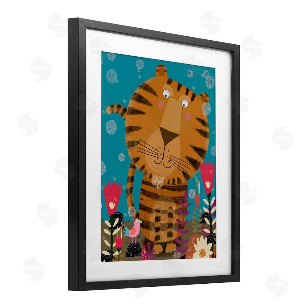 Carla Daly Boho Tiger & Flowers Black Framed Print Under Glass Wall Art