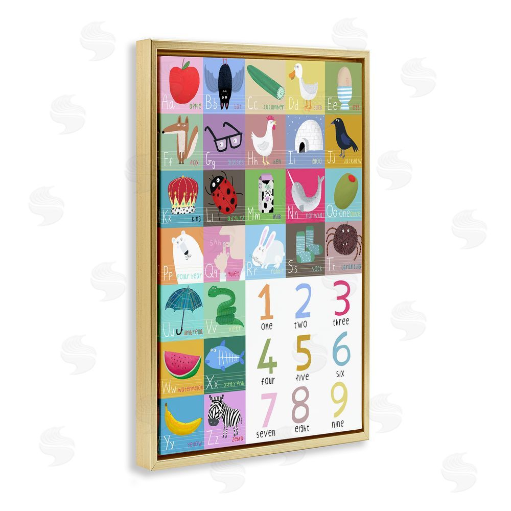 Carla Daly Counting & Alphabet Learning Gold Floating Frame Canvas Wall Art Print
