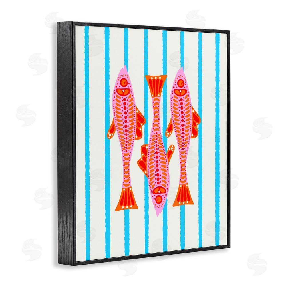 Indira Prieto | IndySign Bright Aquatic Fish on Stripes Black Framed Giclee Wall Art Print