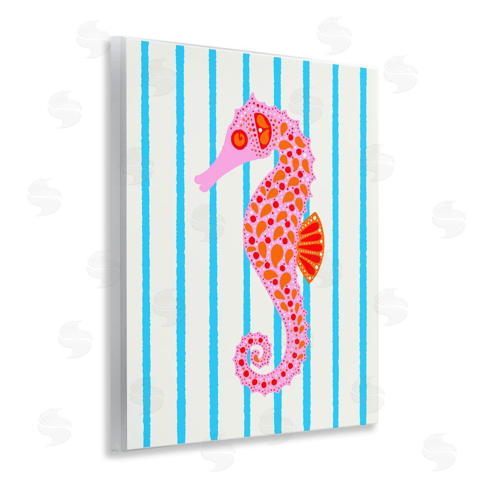 Indira Prieto | IndySign Boho Seahorse on Stripes Wooden Wall Plaque Art Print