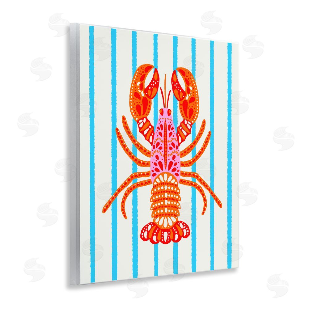 Indira Prieto | IndySign Bright Boho Lobster on Stripes Wooden Wall Plaque Art Print