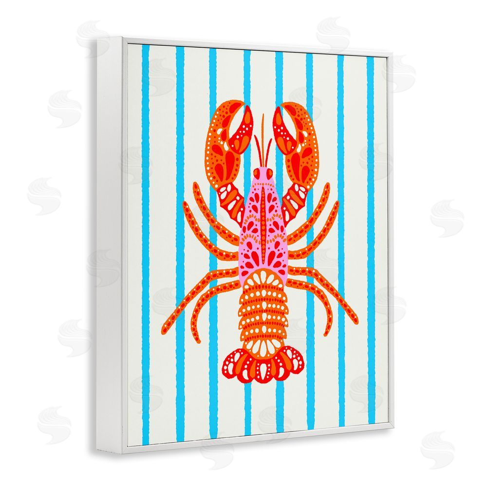 Indira Prieto | IndySign Bright Boho Lobster on Stripes White Framed Giclee Wall Art Print