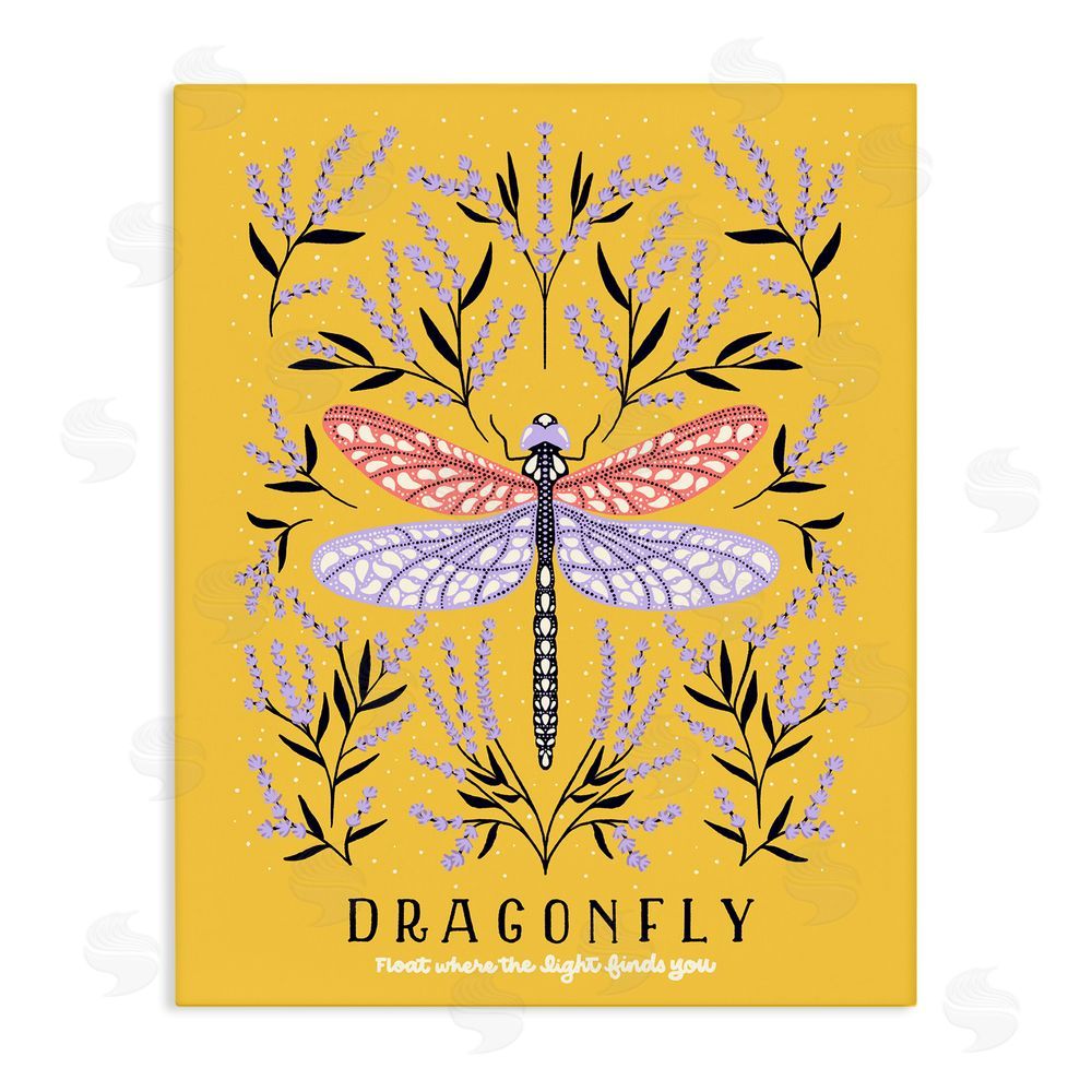 Indira Prieto | IndySign Dragonfly Symmetry on Yellow Stretched Canvas Wall Art Print