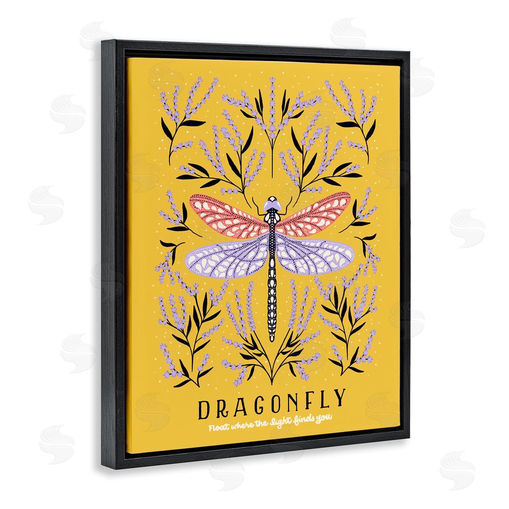 Indira Prieto | IndySign Dragonfly Symmetry on Yellow Black Floating Frame Canvas Wall Art Print