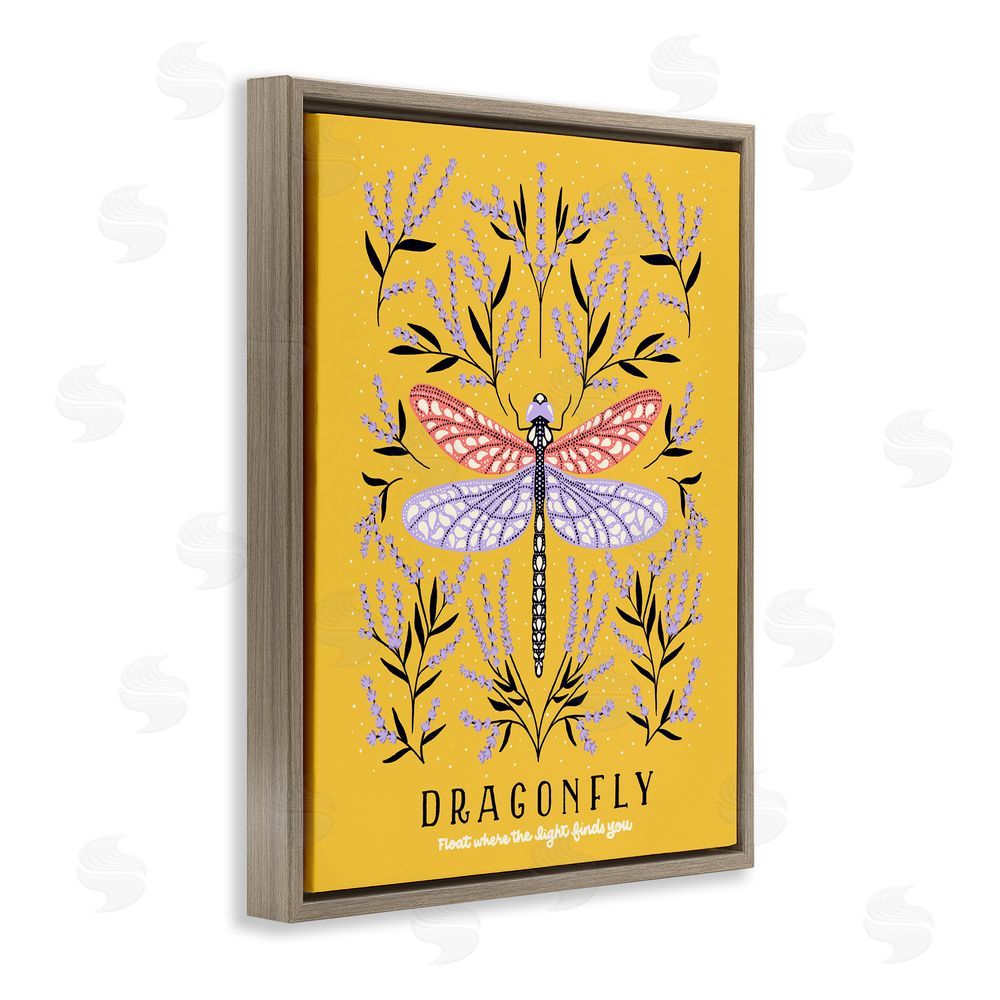 Indira Prieto | IndySign Dragonfly Symmetry on Yellow Brown Floating Frame Canvas Wall Art Print