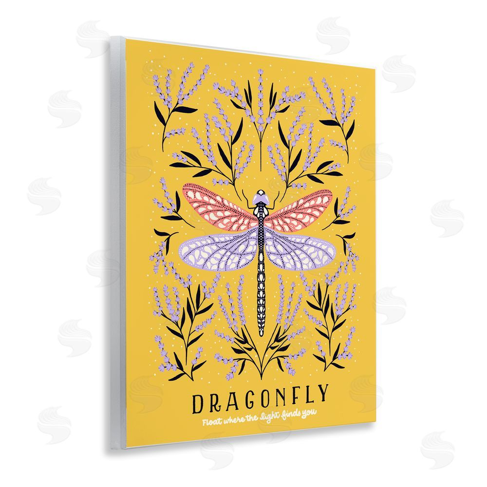 Indira Prieto | IndySign Dragonfly Symmetry on Yellow Wooden Wall Plaque Art Print