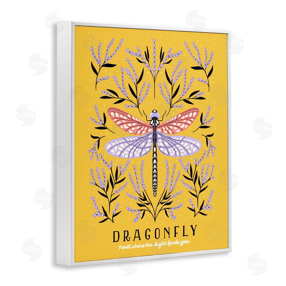 Indira Prieto | IndySign Dragonfly Symmetry on Yellow White Framed Giclee Wall Art Print