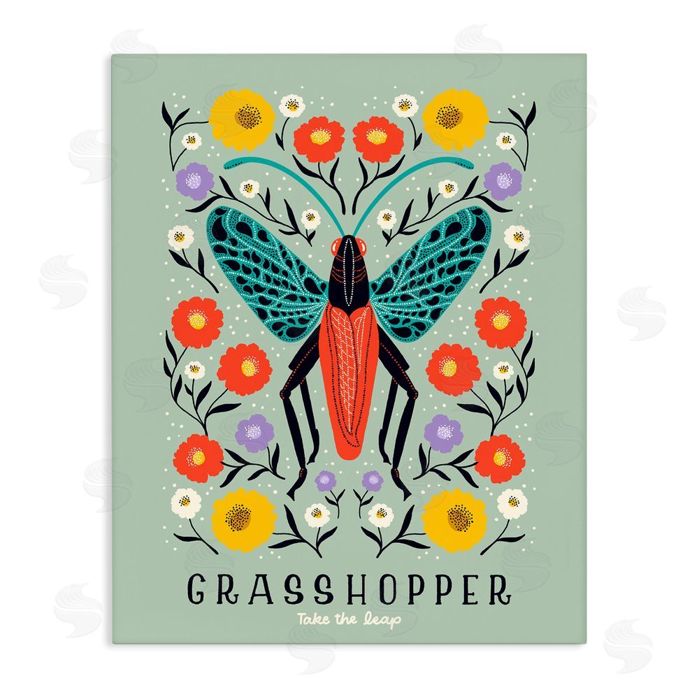 Indira Prieto | IndySign Symmetrical Grasshopper with Blooms Stretched Canvas Wall Art Print