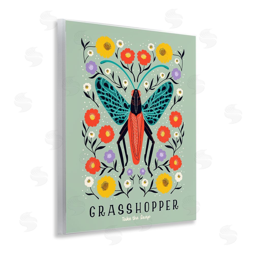 Indira Prieto | IndySign Symmetrical Grasshopper with Blooms Wooden Wall Plaque Art Print