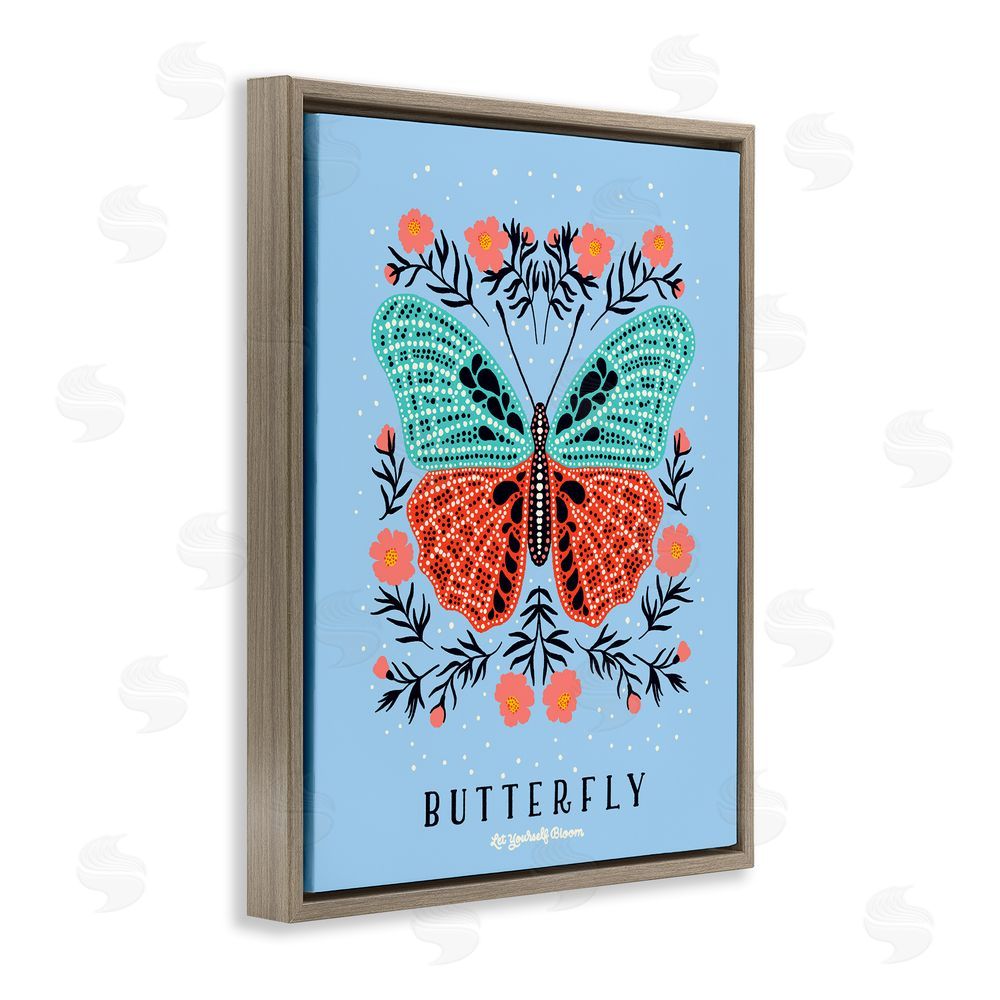 Indira Prieto | IndySign Butterfly Symmetry on Blue Brown Floating Frame Canvas Wall Art Print