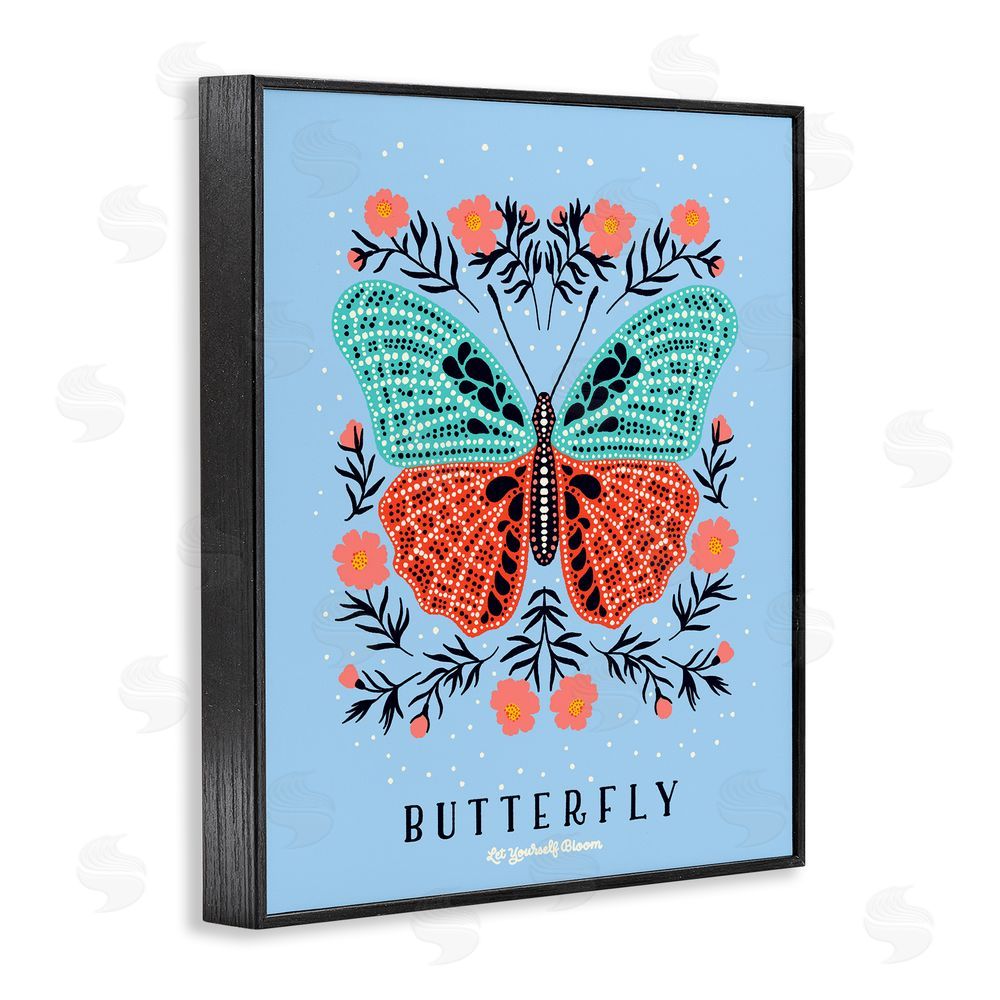 Indira Prieto | IndySign Butterfly Symmetry on Blue Black Framed Giclee Wall Art Print