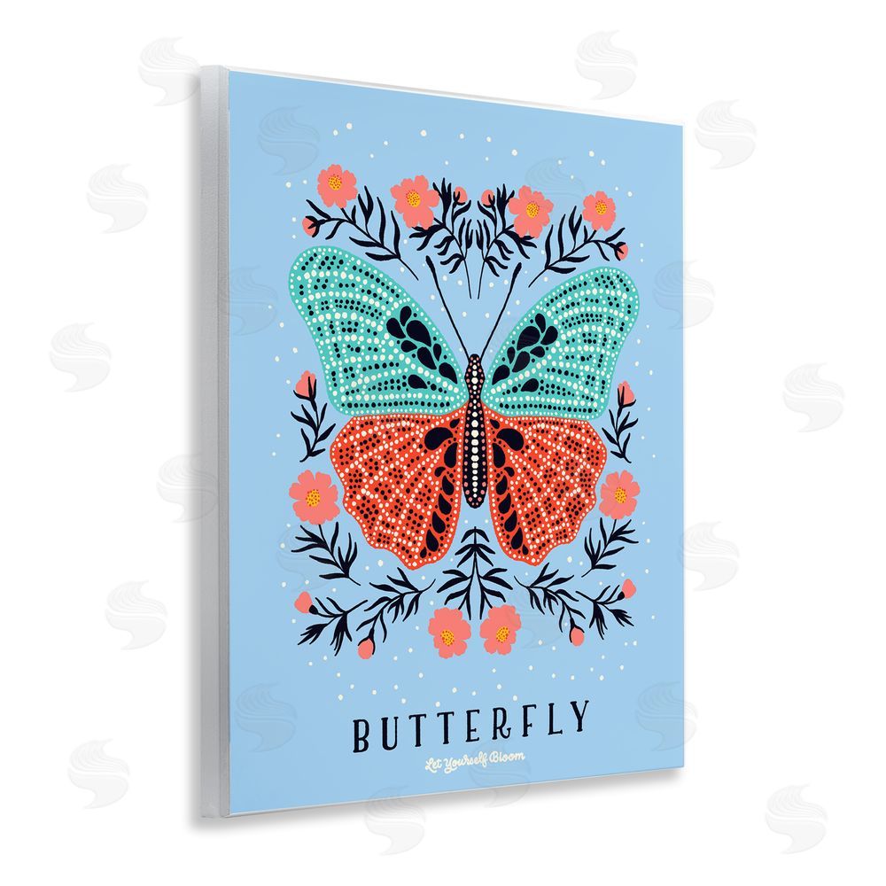 Indira Prieto | IndySign Butterfly Symmetry on Blue Wooden Wall Plaque Art Print