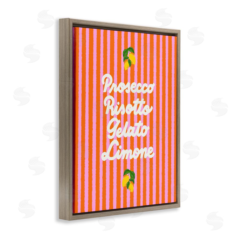 Indira Prieto | IndySign Italian Enjoyment over Stripes Brown Floating Frame Canvas Wall Art Print