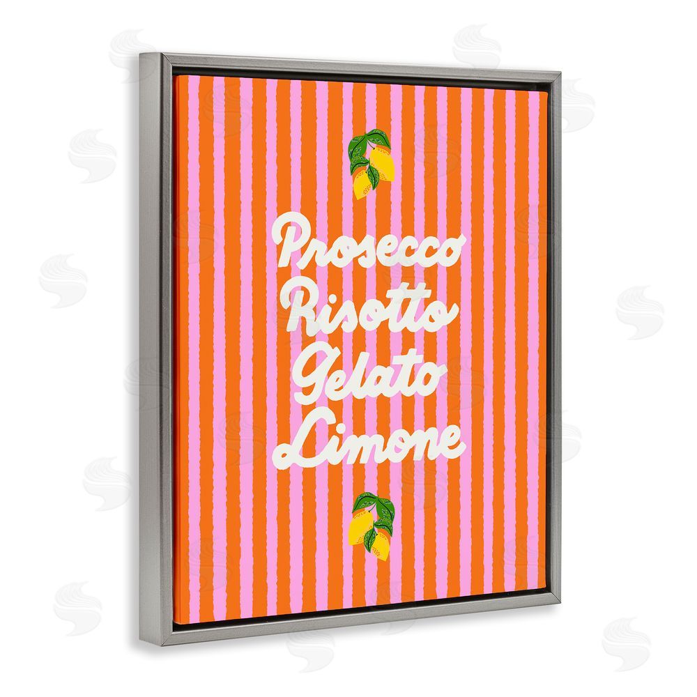 Indira Prieto | IndySign Italian Enjoyment over Stripes Gray Floating Frame Canvas Wall Art Print