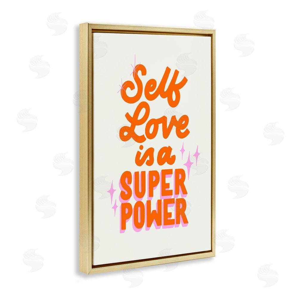 Indira Prieto | IndySign Self Love Is Superpower Gold Floating Frame Canvas Wall Art Print