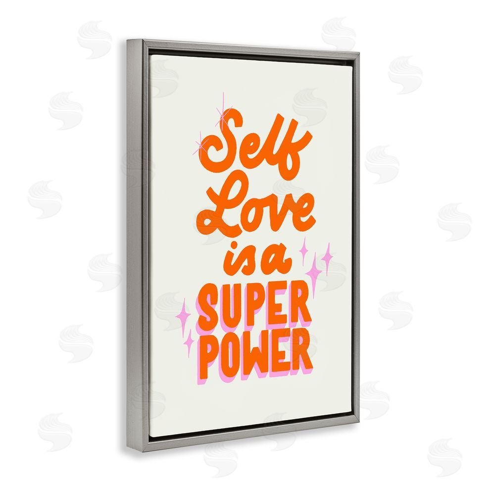 Indira Prieto | IndySign Self Love Is Superpower Gray Floating Frame Canvas Wall Art Print