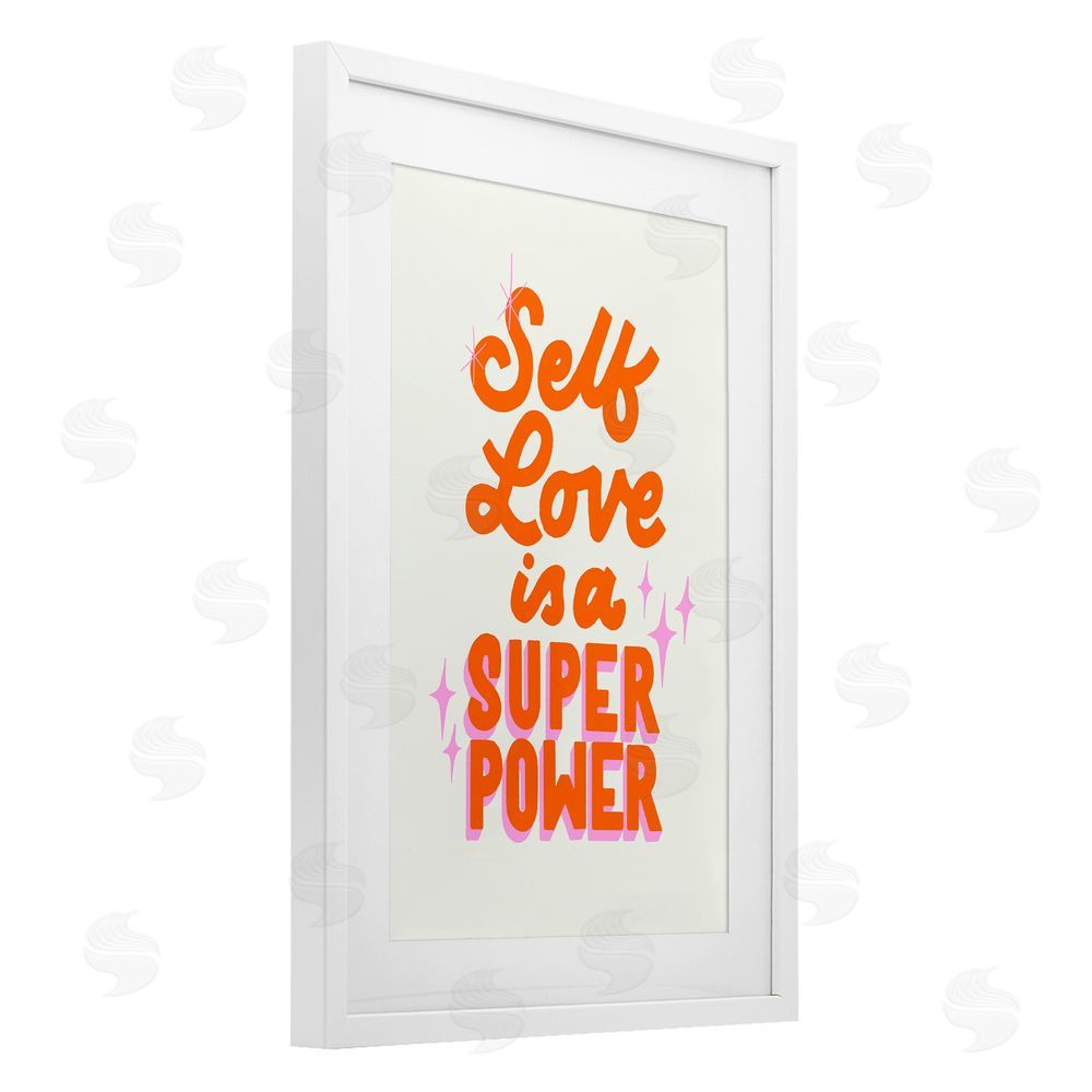 Indira Prieto | IndySign Self Love Is Superpower White Framed Print Under Glass Wall Art