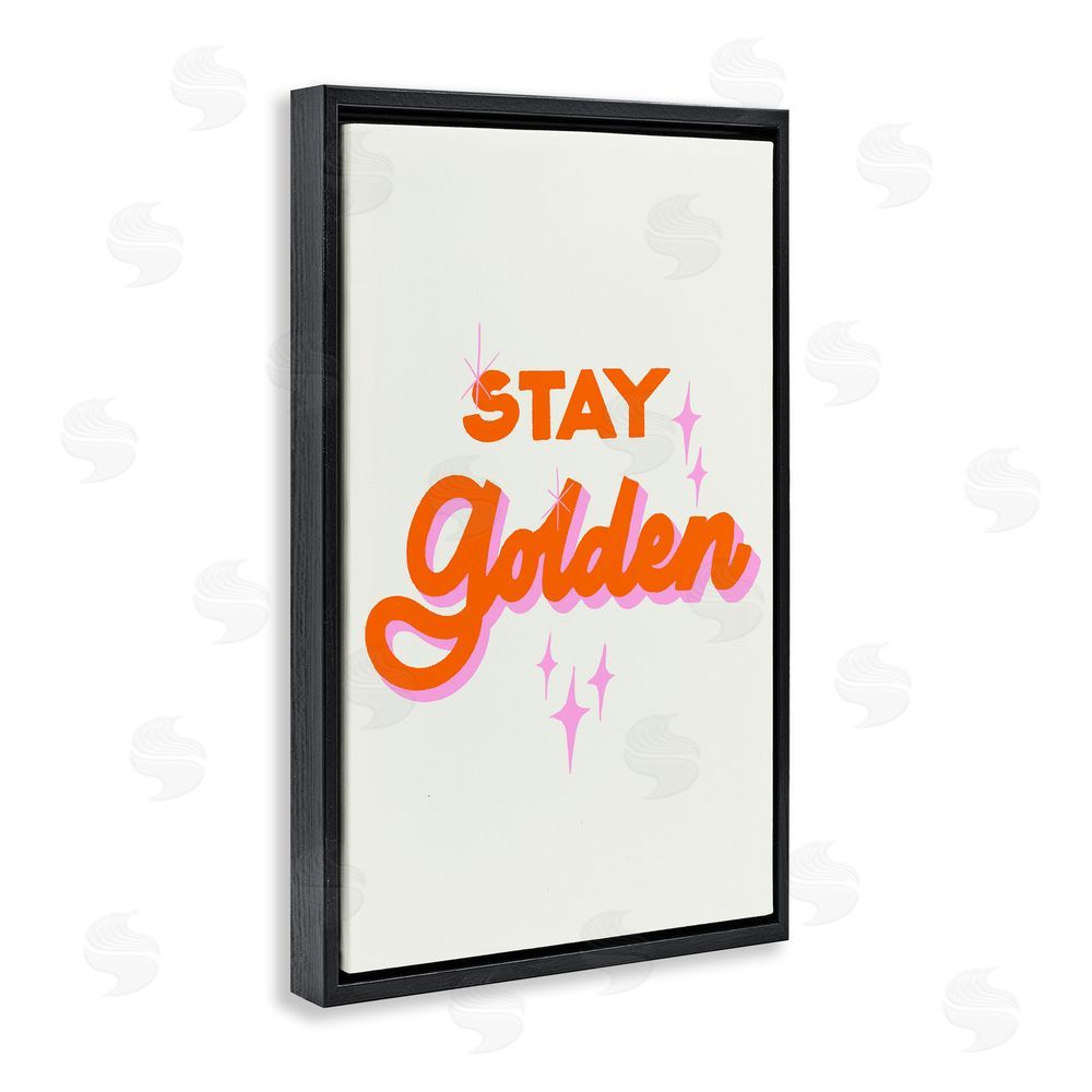Indira Prieto | IndySign Stay Golden Retro Letters Black Floating Frame Canvas Wall Art Print