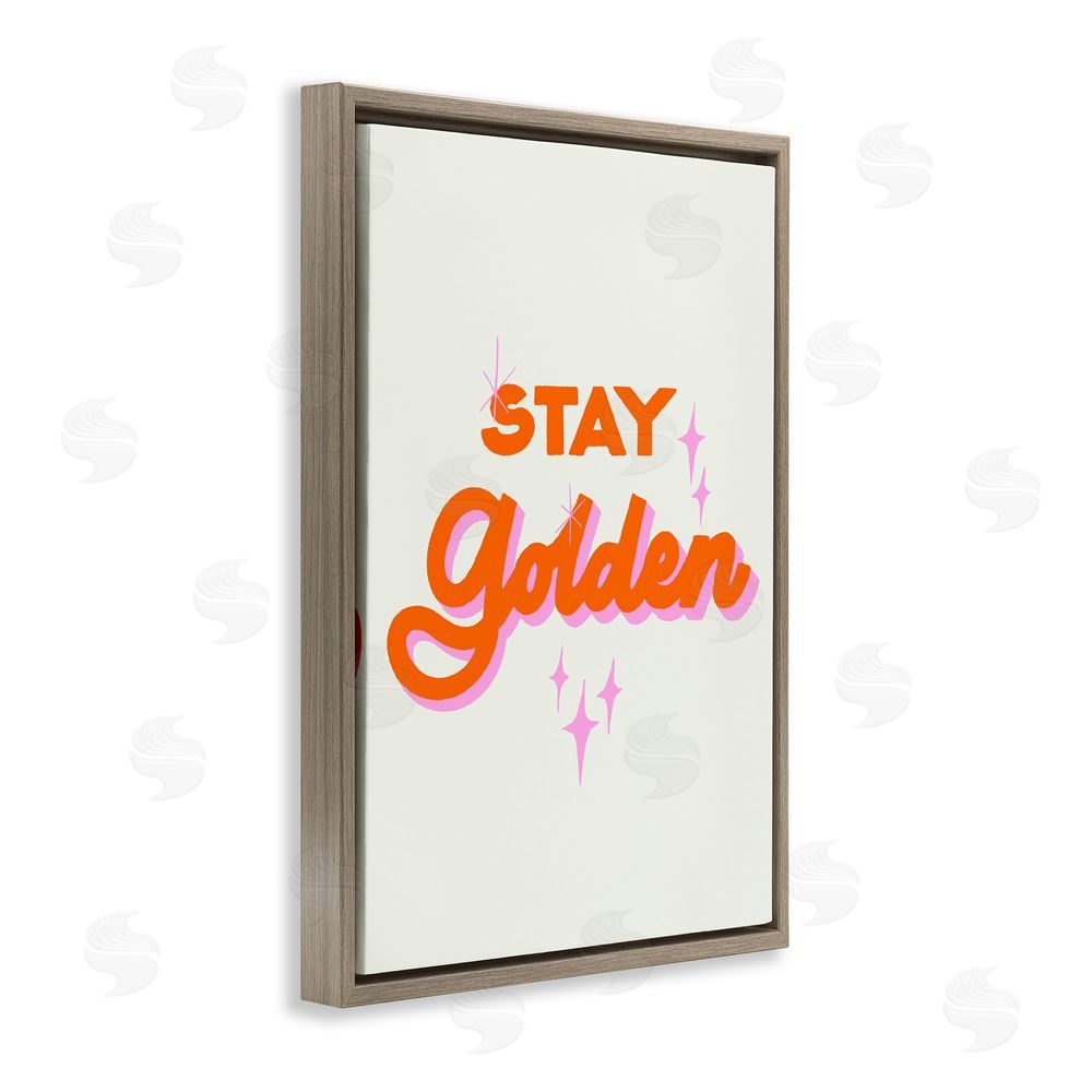 Indira Prieto | IndySign Stay Golden Retro Letters Brown Floating Frame Canvas Wall Art Print