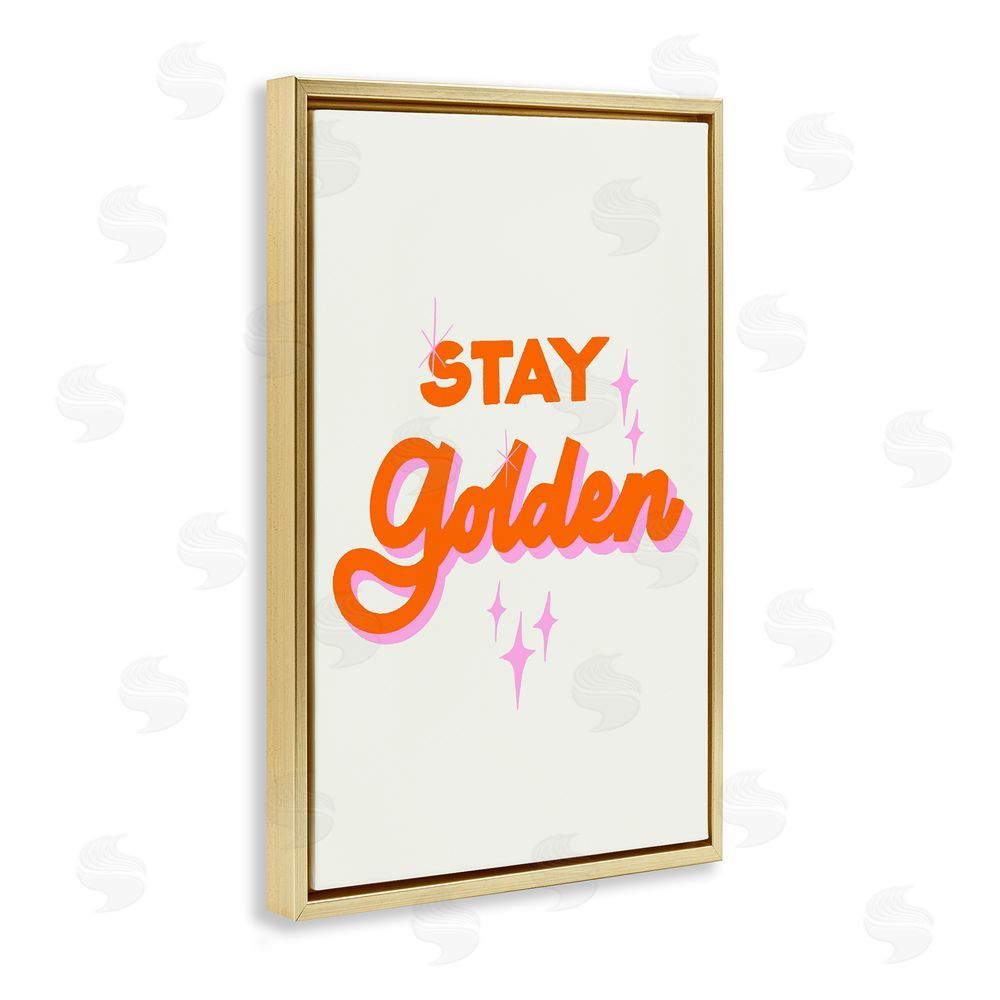 Indira Prieto | IndySign Stay Golden Retro Letters Gold Floating Frame Canvas Wall Art Print