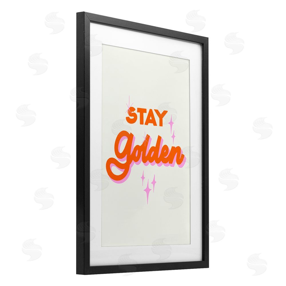 Indira Prieto | IndySign Stay Golden Retro Letters Black Framed Print Under Glass Wall Art