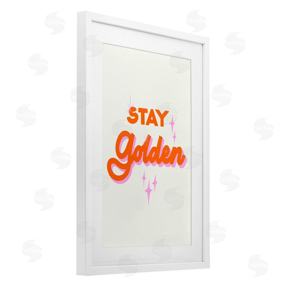 Indira Prieto | IndySign Stay Golden Retro Letters White Framed Print Under Glass Wall Art