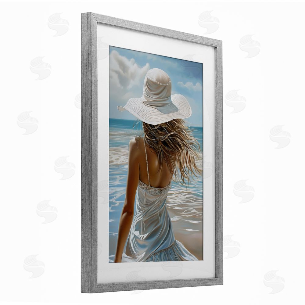 Imagine It Images Seaside Breeze & Flowing Dress Gray Framed Print Under Glass Wall Art