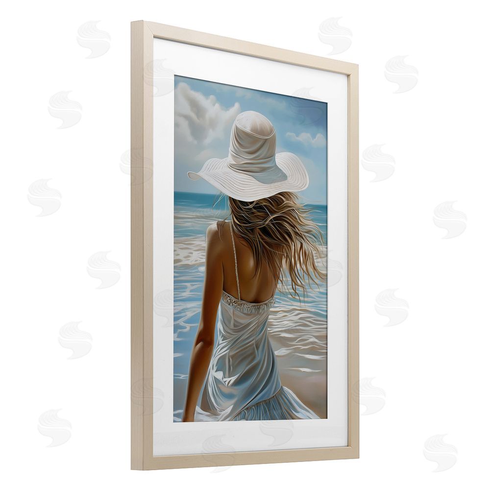 Imagine It Images Seaside Breeze & Flowing Dress Brown Framed Print Under Glass Wall Art