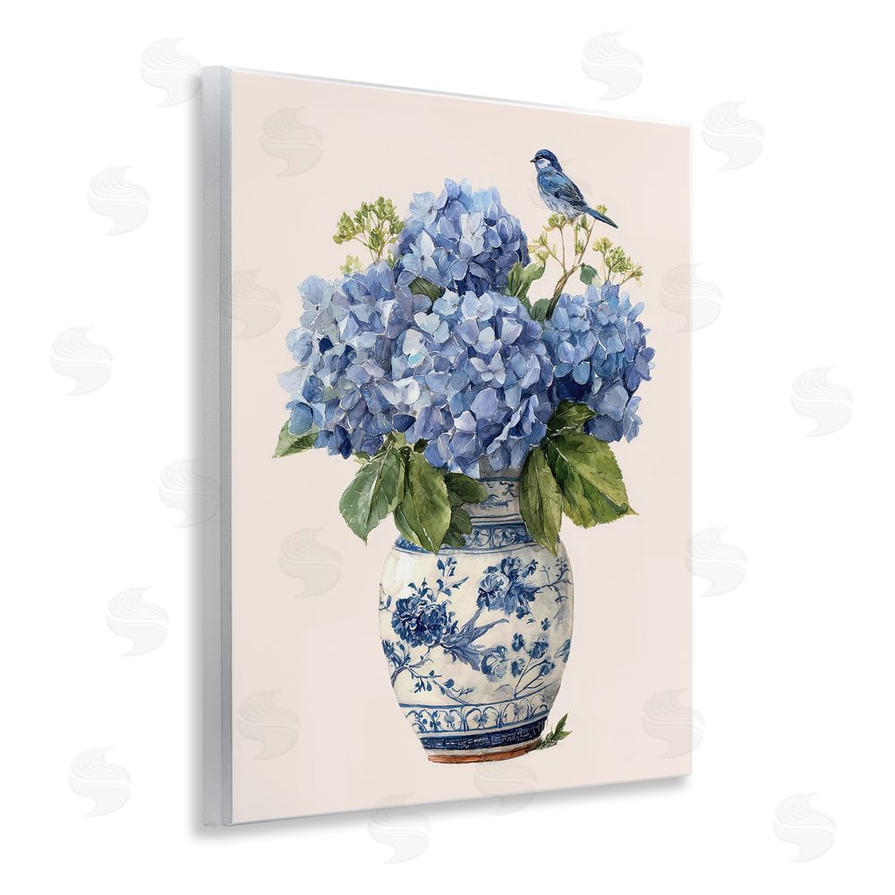 Imagine It Images Songbird Perched on Hydrangeas Wooden Wall Plaque Art Print
