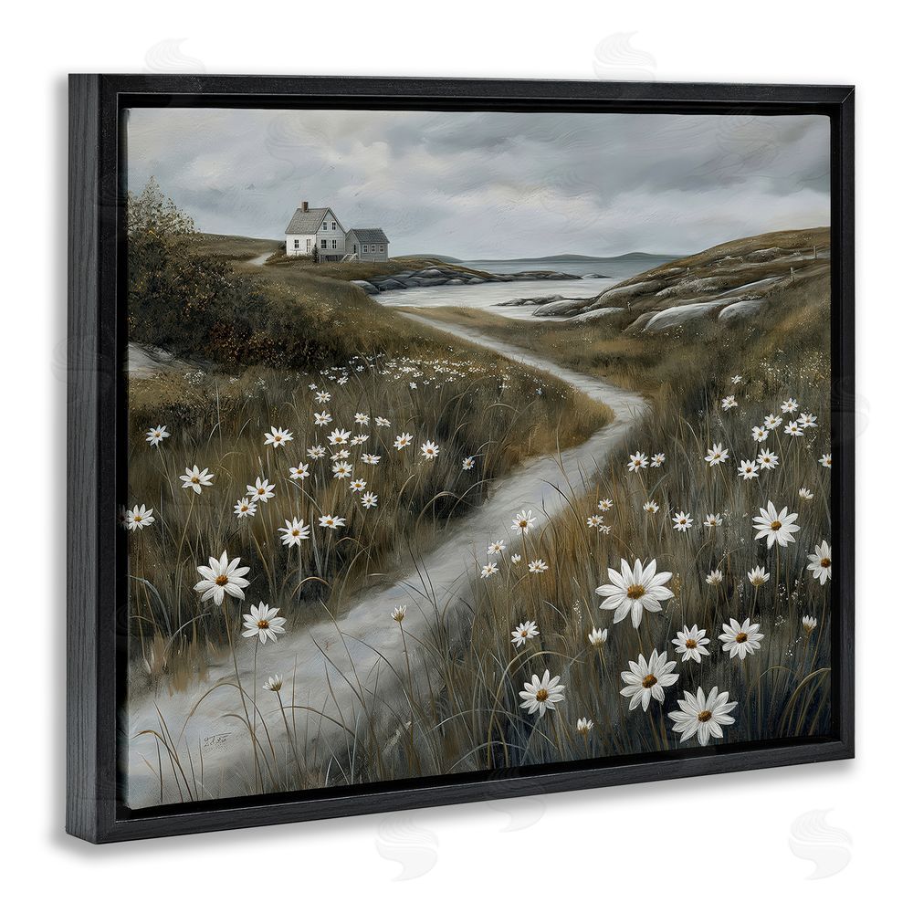 Imagine It Images Daisies Along Coastal Path Black Floating Frame Canvas Wall Art Print